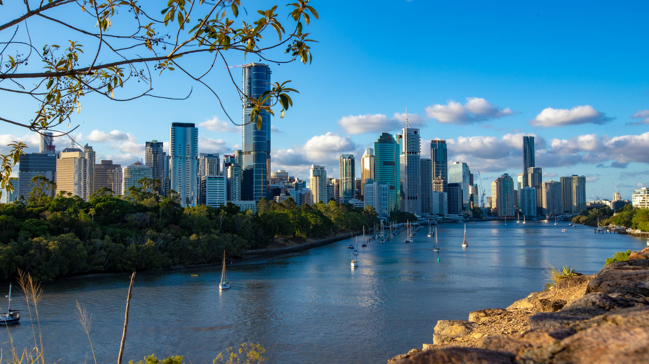 Brisbane city skyline over the river